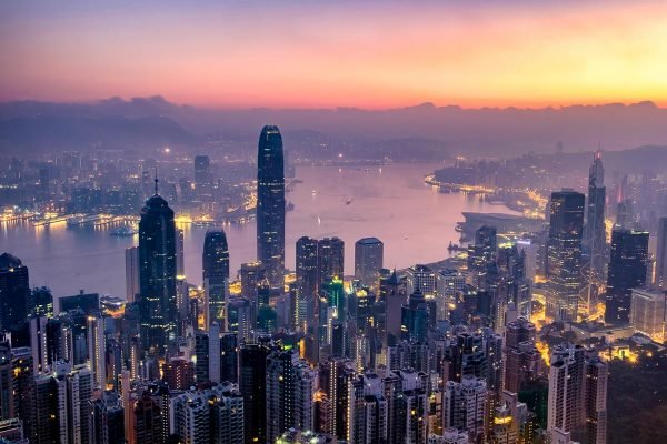 Sunrise over Hong Kong Victoria Harbour