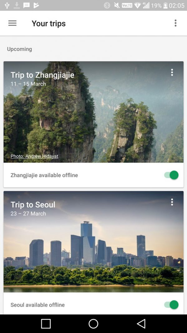 Google Trips upcoming trips
