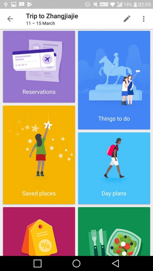 Google Trips main menu